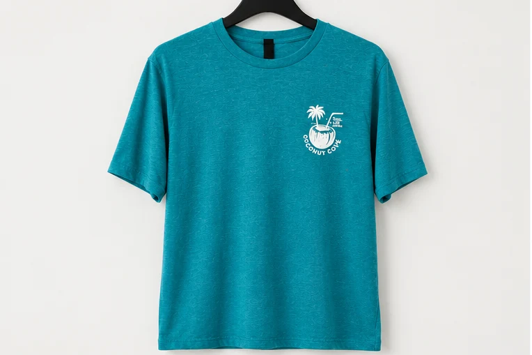 Teal Coconut Cove T-shirt with a small chest logo