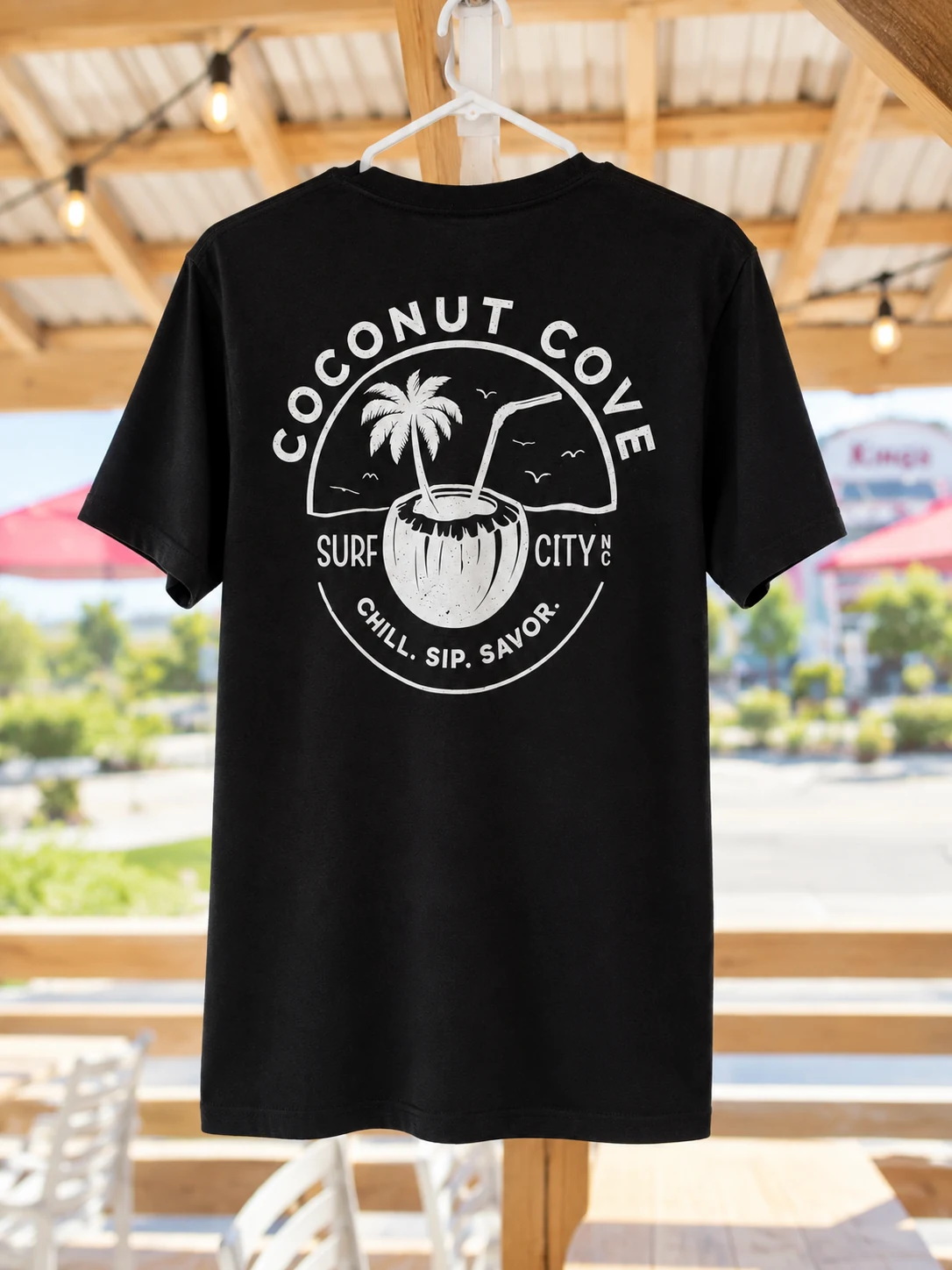 Black Coconut Cove Surf City T-shirt with a large back logo